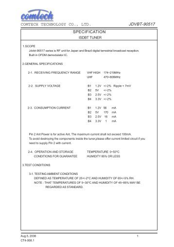 COMTECH TECHNOLOGY CO., LTD. JDVBT-90517 SPECIFICATION