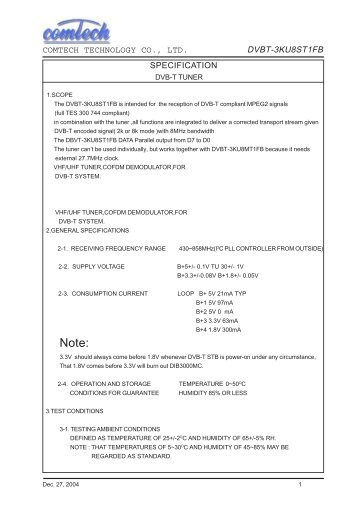 comtech technology co., ltd. dvbt-3ku8st1fb specification