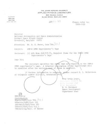 cover letter dated june 21 1971 from apl to nasagoddard