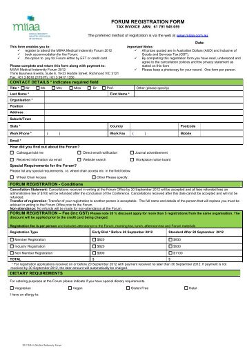 CONFERENCE REGISTRATION FORM - Medical Indemnity Industry ...