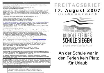 FREITAGSBRIEF - Rudolf-Steiner-Schule Siegen Freie Waldorfschule