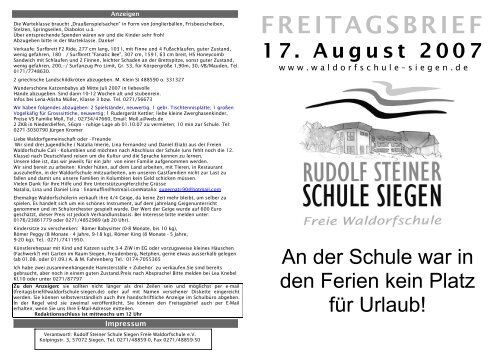 FREITAGSBRIEF - Rudolf-Steiner-Schule Siegen Freie Waldorfschule