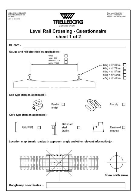 Rail X-ing questionnaire - Trelleborg Engineered Systems Australia