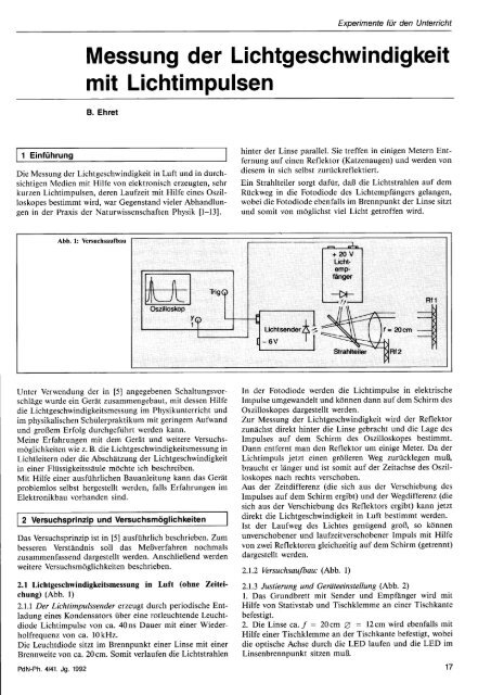 Messung Der Lichtgeschwindigkeit Mit Lichtimpulsen - Ehretphysik