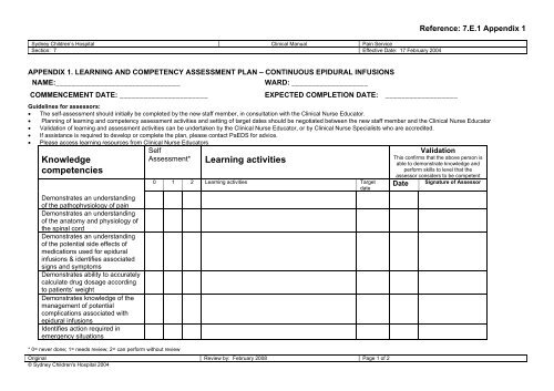 appendix 1. learning and competency assessment plan