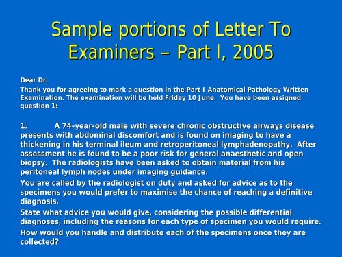 RCPA Examinations in Anatomical pathology - Questions ... - Rcpa.tv
