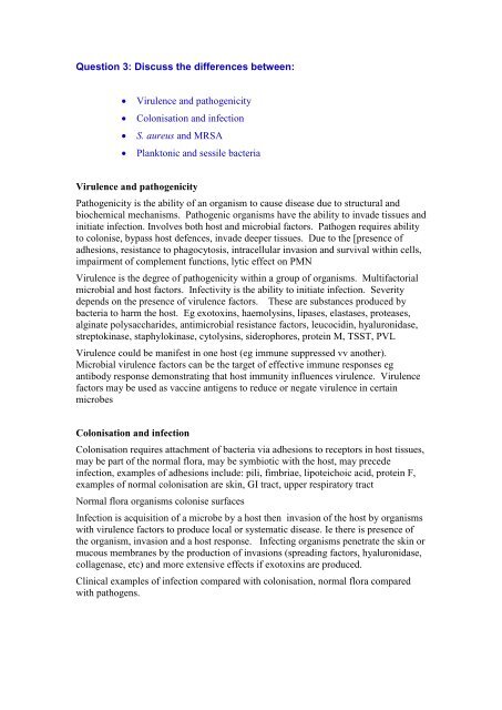 Model Answers Microbiology Written examinations 2007 - RCPA