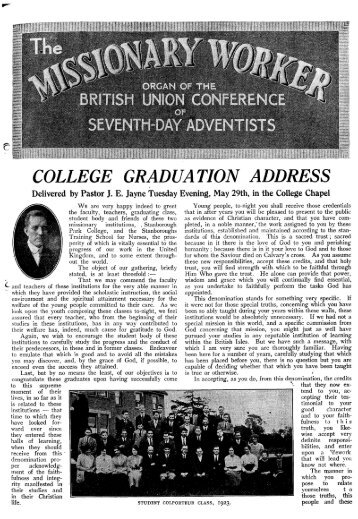 COLLEGE GRADUATION ADDRESS - Adventisthistory.org.uk