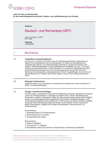 Deutsch- und Rechentest (DRT) - Fachgruppe Diagnostik - SDBB