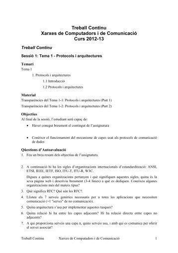 Treball Continu Xarxes de Computadors i de ComunicaciÃ³ ... - dEIC