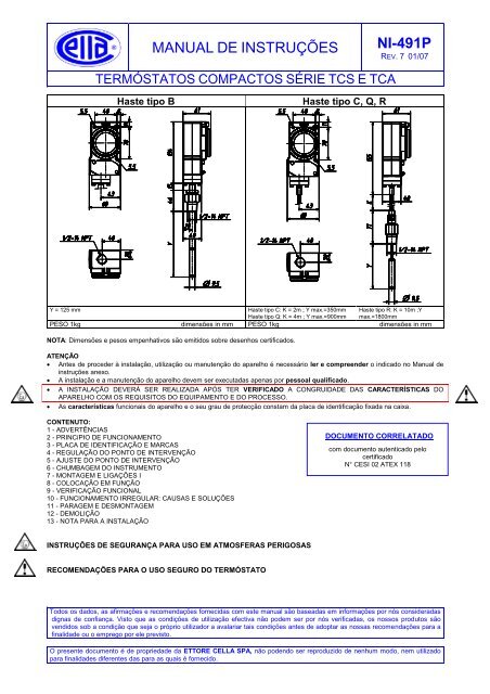 MANUAL DE INSTRUÃÃES NI-491P - Ettore Cella SPA