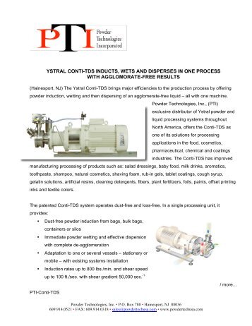 ystral conti-tds inducts, wets and disperses in one process - Powder ...