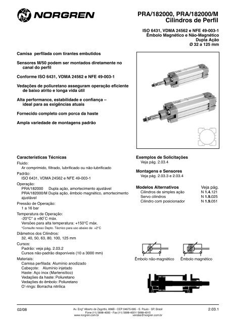 Cilindro Perfil para 182000M, ISO 6431 e VDMA 24562 - Coppi