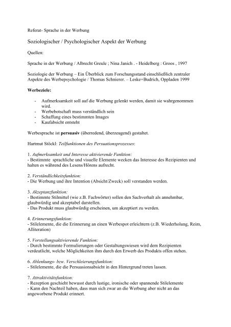 Referat Sprache In Der Werbung
