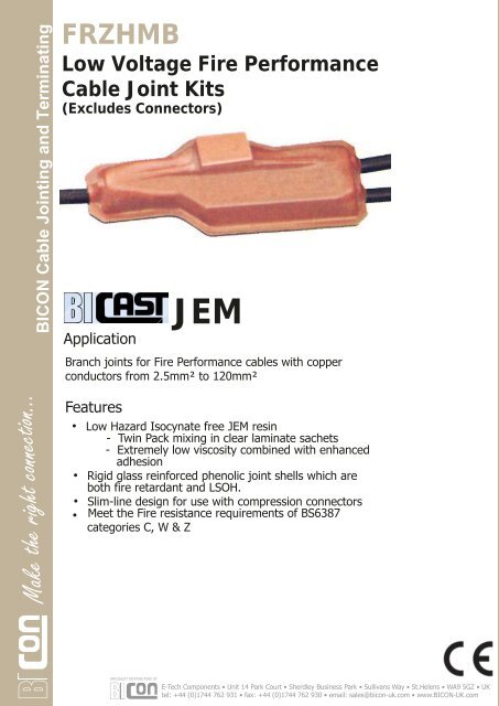 Prysmian FRZHMB Low Voltage Fire Performance Cable Joint Kits