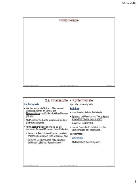 Phytotherapie 2.2. Inhaltsstoffe - Kohlenhydrate