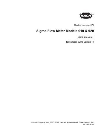 Sigma Flow Meter Models 910 & 920 - Hachflow