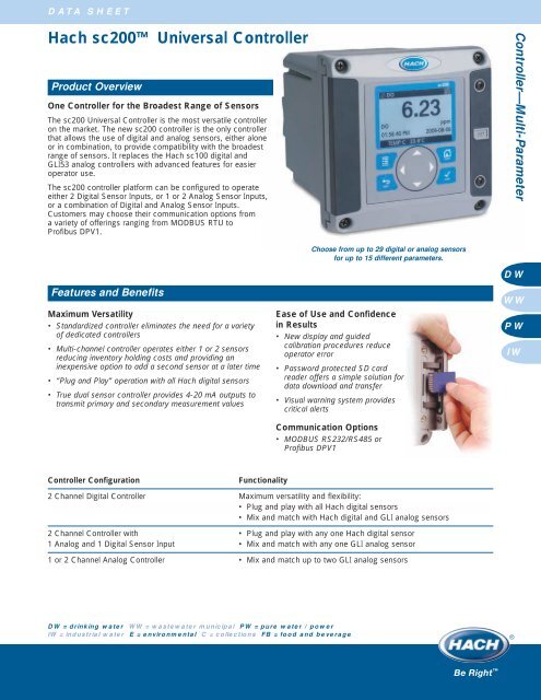 Hach sc200â ¢ Universal Controller - Environmental Data Services