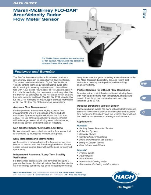 Marsh-McBirney FLO-DARÂ® Area/Velocity Radar Flow Meter Sensor