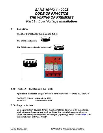 SANS 10142-1 : 2003 CODE OF PRACTICE THE ... - Surgetek