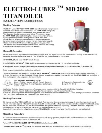 TITAN OILERâ¢ Installation Instructions - ATS Electro-Lube