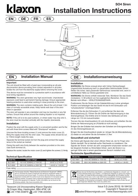 Installation Instructions - Klaxon Signals Ltd.