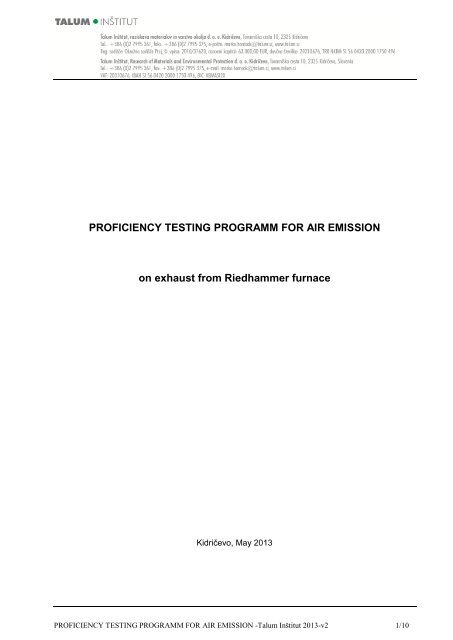 Proficiency Testing Programme for Air Emission