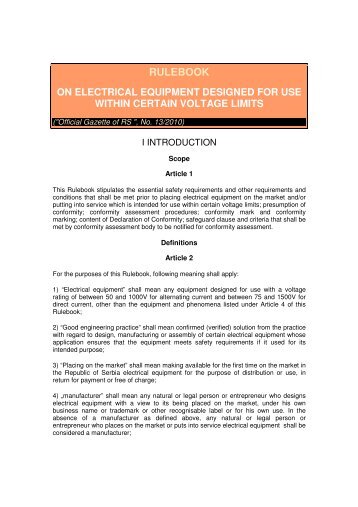 Rulebook on Electrical Equipment Designed for Use within Certain ...
