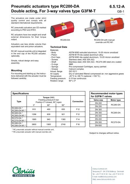 Pneumatic actuators type RC200-DA, Double acting, For 3-way ...