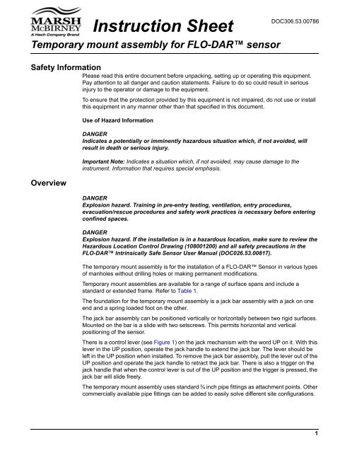 Instruction Sheet - Temporary mount assembly for Flo-Dar - Hachflow