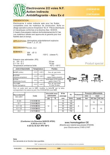 Electrovanne 2/2 voies N.F. Action indirecte ... - ODE France