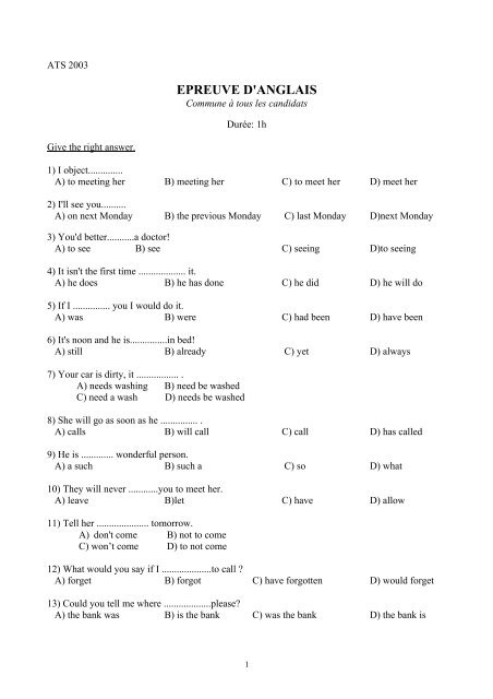 EPREUVE D'ANGLAIS - Concours ENSEA