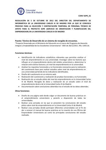 Puesto: Técnico de Desarrollo de un sistema de recogida de ...