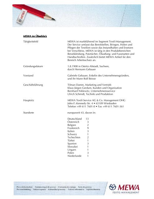 Mewa Process MEWA Factsheets