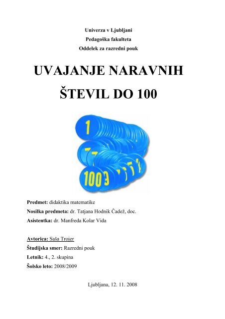 UVAJANJE NARAVNIH Å TEVIL DO 100 - Hrast - Univerza v Ljubljani