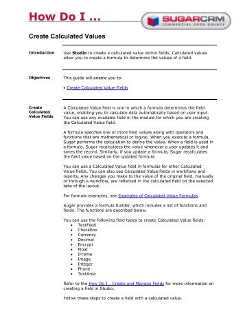 How Do I ... Create Calculated Values - SugarCRM