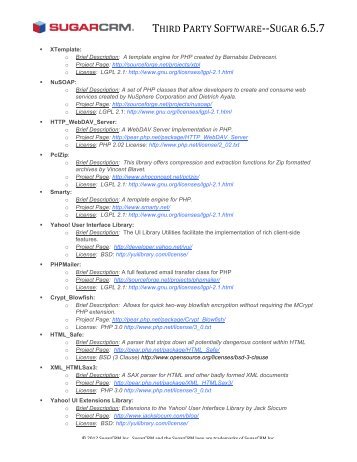 Third Party Software Sugar 6.5.7 - SugarCRM
