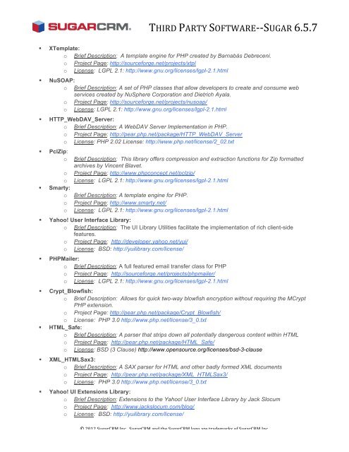 Third Party Software Sugar 6.5.7 - SugarCRM