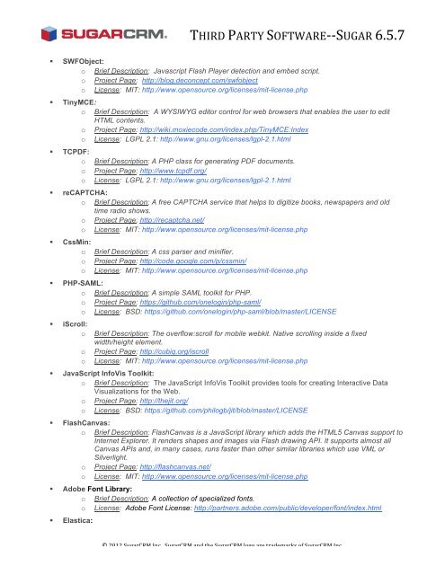 Third Party Software Sugar 6.5.7 - SugarCRM