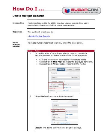 How Do I ... Delete Multiple Records - SugarCRM