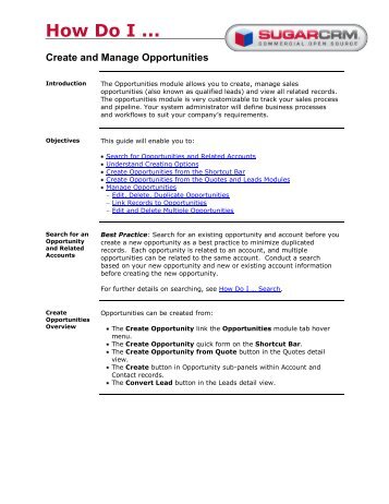 How Do I ... Create and Manage Opportunities - SugarCRM