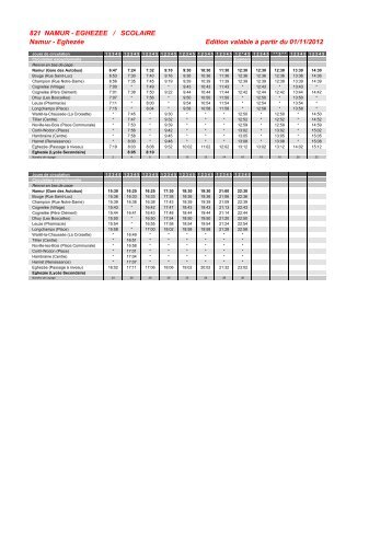 Horaires de la ligne 821 : Namur-EghezÃ©e