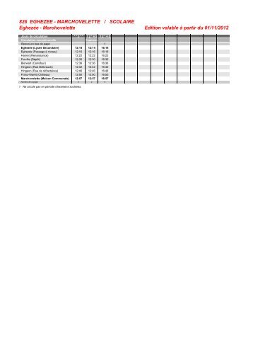 Horaires de la ligne 826 : EghezÃ©e-Marchovelette - Fernelmont