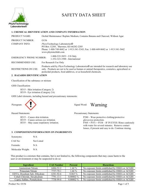 MSDS-O156 - PhytoTechnology Laboratories