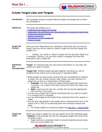 Create Target Lists and Targets - SugarCRM