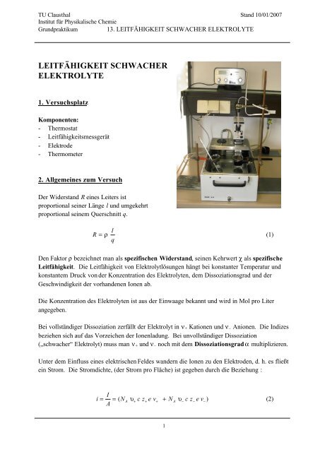 Leitfähigkeit schwacher Elektrolyte - Institut für Physikalische ...