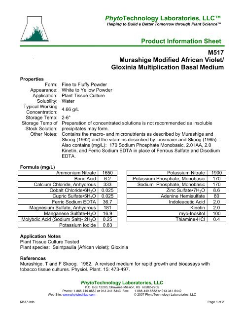 PhytoTechnology Laboratories, LLCâ¢ Product Information Sheet ...