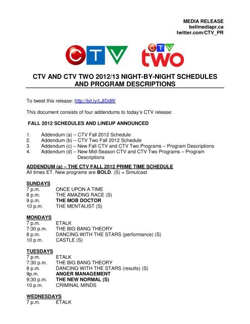 CTV AND CTV TWO 2012/13 NIGHT-BY-NIGHT ... - Bell Media