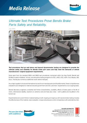 Ultimate Test Procedures Prove Bendix Brake Parts Safety