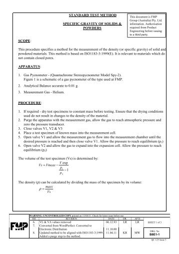 B8E1-1 Specific Gravity of Solids & Powders - Bendix